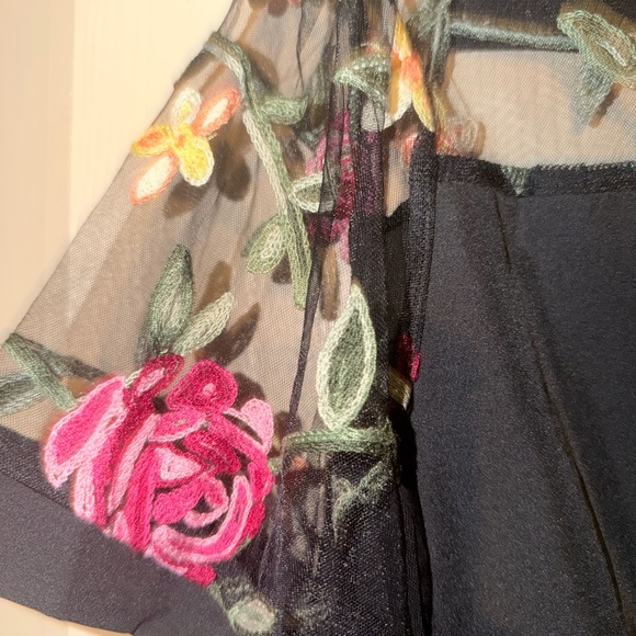SHEIN Black and Floral Embroidered Blouse - Picture 3 of 9